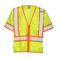Class 3 6-Pocket Vest W/ Silver Reflective & Red Contrast, Lime, 4XL